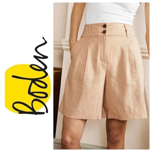 Boden 100% Linen Pleat Shorts 6” Inseam High Waisted - Picture 1 of 16